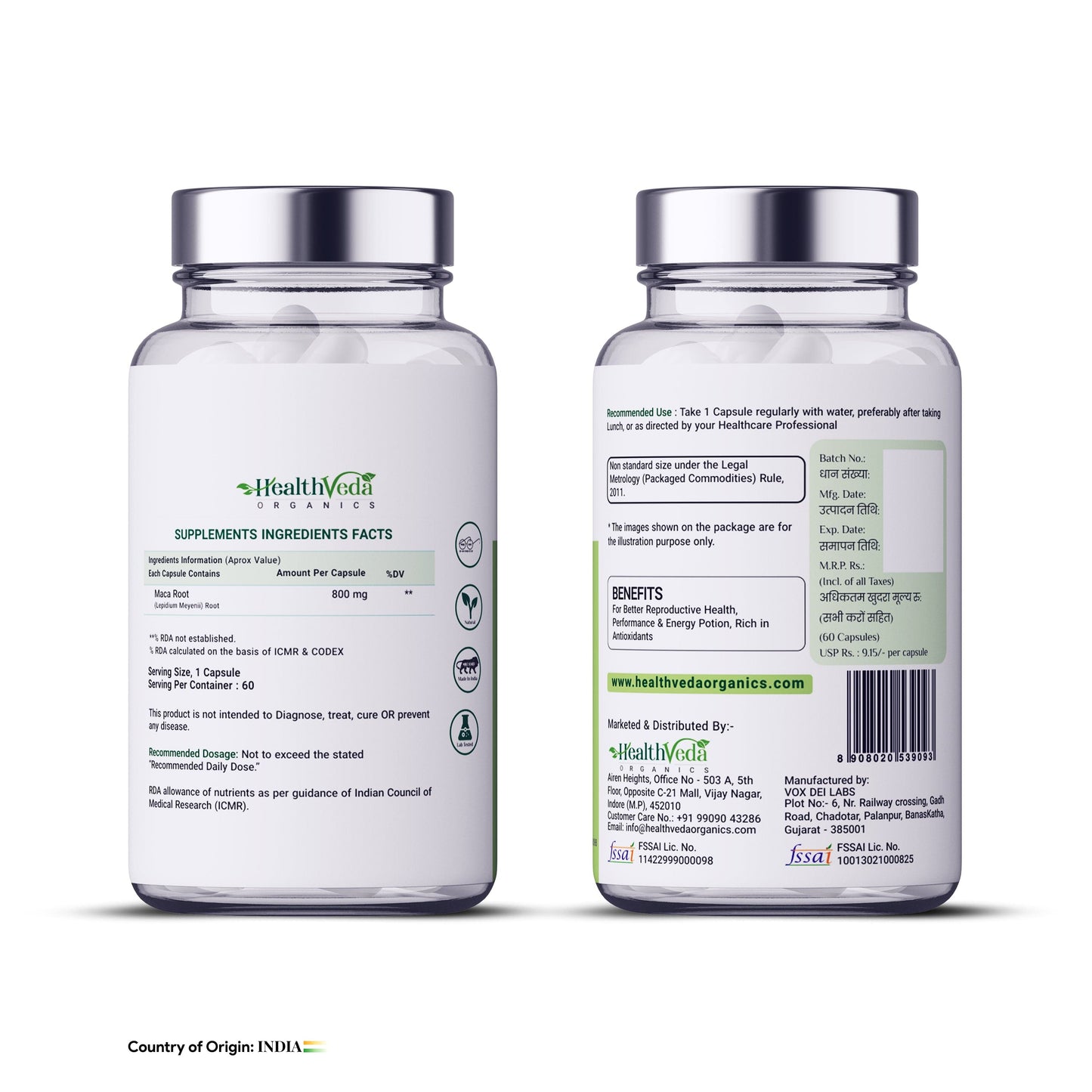 Health Veda Organics Maca Root Supplement, 800 mg | 60 Veg Capsules | Improves Energy & Enhances Performance | For Men & Women