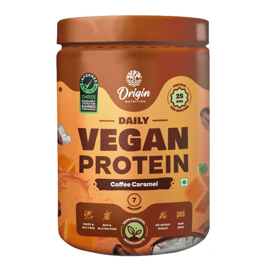 Origin Nutrition Plant Protein Powder Coffee Caramel Flavour with 25g Protein Per Serving , 258g
