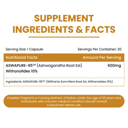 Vlado's Himalayan Organics Pure Ashwagandha Capsules | 10% Withanolides | 600 mg Ultra High Potency | Root-Only Extract | 30 Veg Capsules