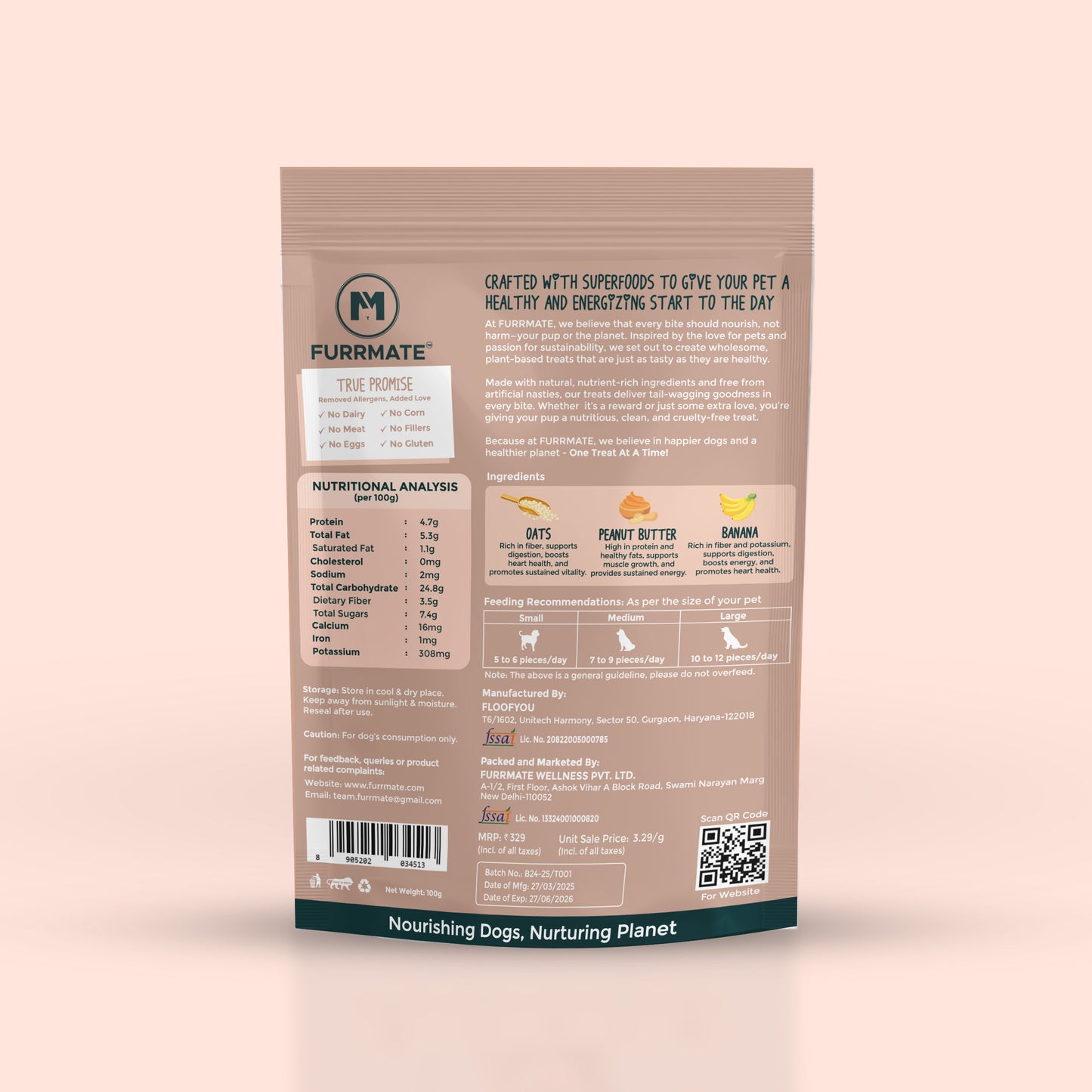 FURRMATE Veg Treats for Dogs (2x100g) | Gluten-Free | Made with Oats