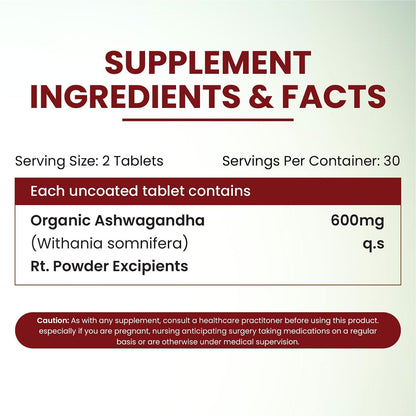 Vlado’s Himalayan Organics Organic Ashwagandha Tablets | 1200 mg High-Potency Root Extract | Pure Ayurvedic Formula | 60 Tablets