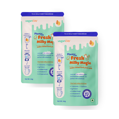 VeganDay Milky Magic (makes 1L Plant Milk) | Fresh, Unsweetened & Plant-Based (PlantCa) | Just add water & blend | Dairy-free, Lactose-free | Zero added sugar, Zero Cholesterol, Zero Preservatives (Pack of 500ml x 2)