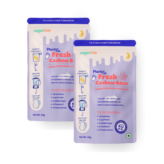 VeganDay Cashew Base (makes 1L Cashew Milk) | Fresh, Unsweetened & Plant-Based (PlantCa) | Just add water & blend | Dairy-free, Lactose-free | Zero added sugar, Zero Cholesterol, Zero Preservatives (Pack of 500ml x 2)