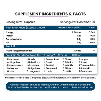 Vlado’s Himalayan Organics Probiotics Supplement 60 Billion CFU with 170mg Prebiotics & 24 Strains | Plant-Based Formula | 60 Veg Capsules