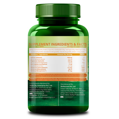 Vlado's Himalayan Organics Calcium Magnesium Zinc Vitamin D3 & B12- 120 Vegetarian Tablets