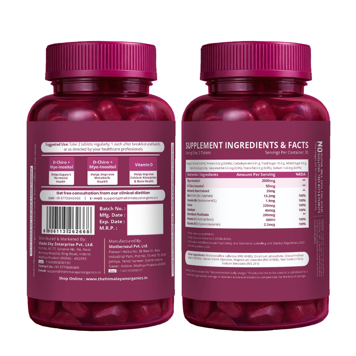 Vlado’s Himalayan Organics Plant-Based PCOS Support Supplement for Women with Myo-Inositol & D-Chiro-Inositol 40:1 Ratio – 60 Veg Tablets