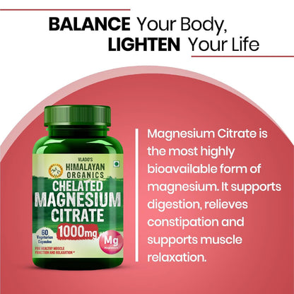 Vlado's Himalayan Organics Magnesium Citrate 1000 mg | 35% Elemental Magnesium | Mineral Supplement for Men & Women | 60 Vegetarian Capsules