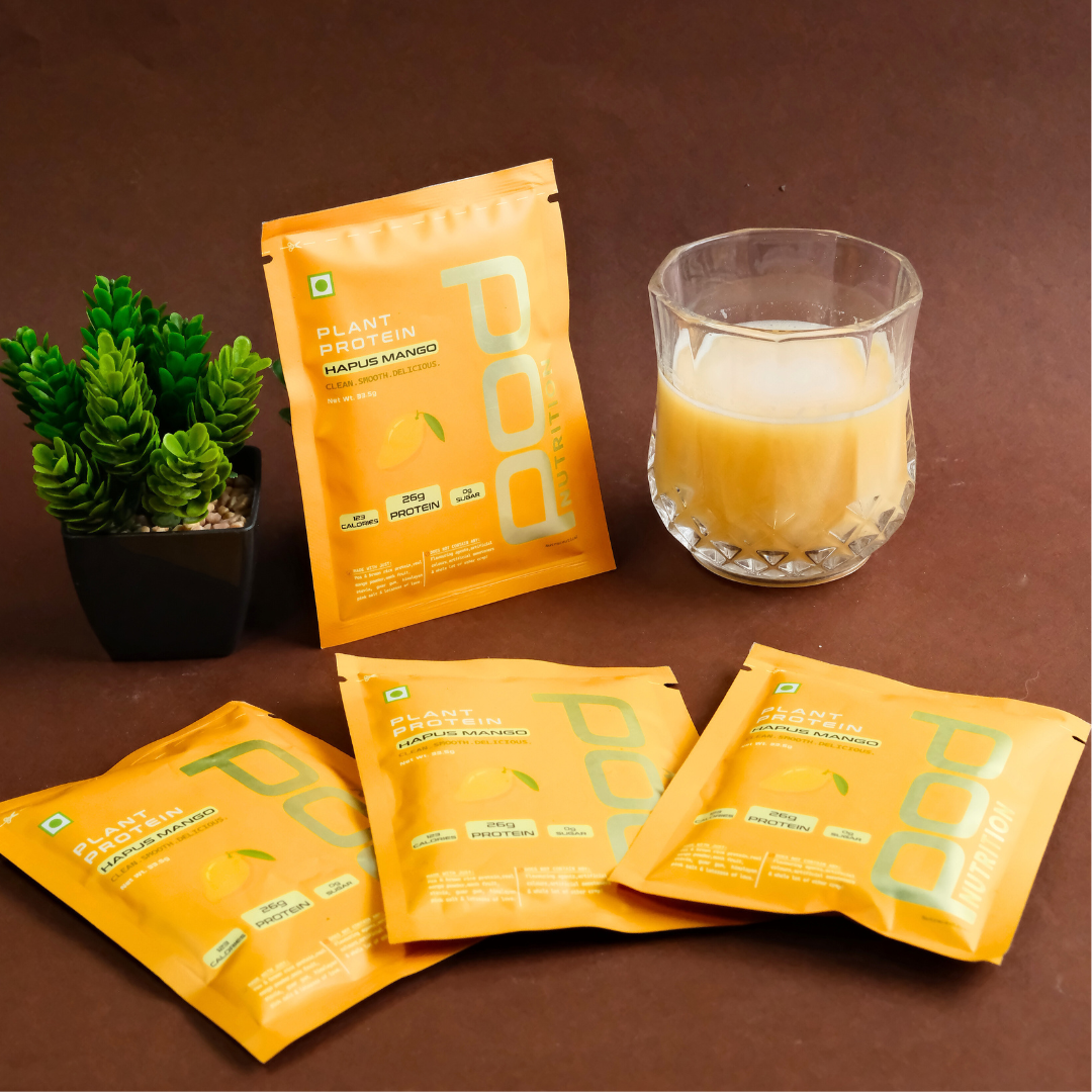 POD NUTRITION Pea Protein Isolate Powder | Vegan Plant Protein, No Added Sugar, Dairy Free| Clean & Easy to Digest with Essential Amino Acids (Hapus Mango Sachet Pack of 28)
