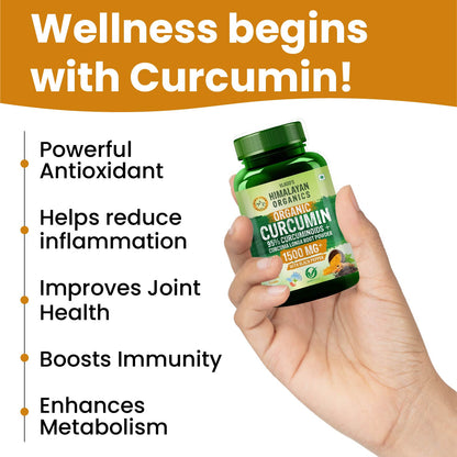 Vlado's Himalayan Organics Organic Curcumin Tablets with Black Pepper & 95% Curcuminoids | 1500+ mg per Serving | 60 Veg Tablets