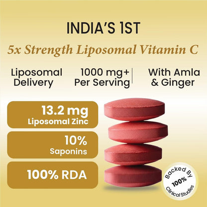 Vlado's Himalayan Organics Natural Liposomal Vitamin C Tablets | Amla Extract with Zinc | Liposomal Vitamin C Formula | 120 Veg Tablets