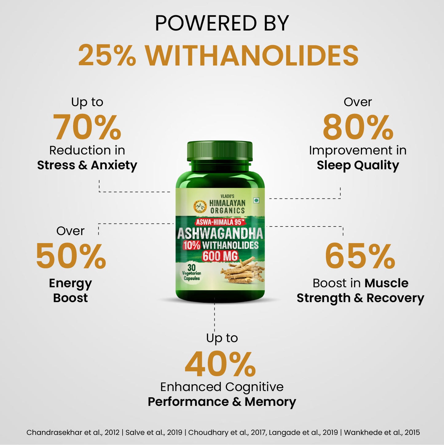 Vlado’s Himalayan Organics Ashwagandha 25% Withanolides – High-Potency 600 mg Extract – Lab-Tested | 30 Capsules