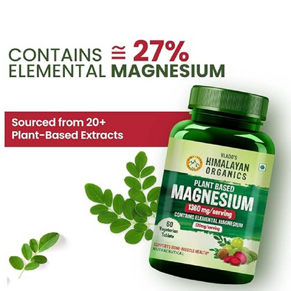 Vlado's Himalayan Organics Plant-Based Magnesium Supplement 1360mg with Turmeric, Spirulina, Wheatgrass, Moringa & Natural Extracts | 60 Veg Tablets