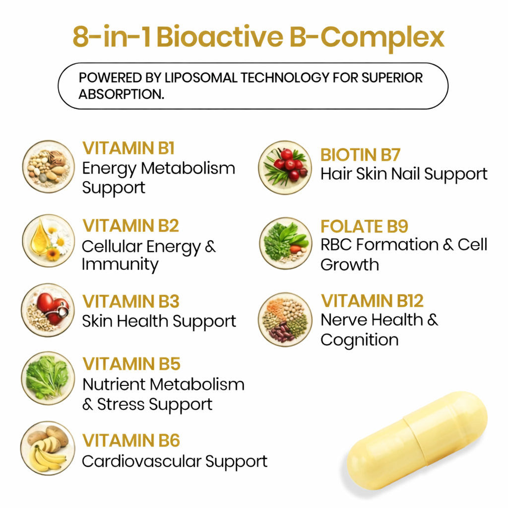 Vlado’s Himalayan Organics Liposomal Vitamin B Complex with 100% RDA B1, B2, B3, B5, B6, B9 & B12 | 60 Capsules