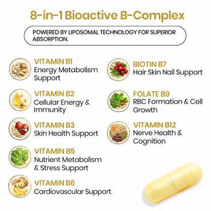 Vlado’s Himalayan Organics Liposomal Vitamin B Complex with 100% RDA B1, B2, B3, B5, B6, B9 & B12 | 60 Capsules