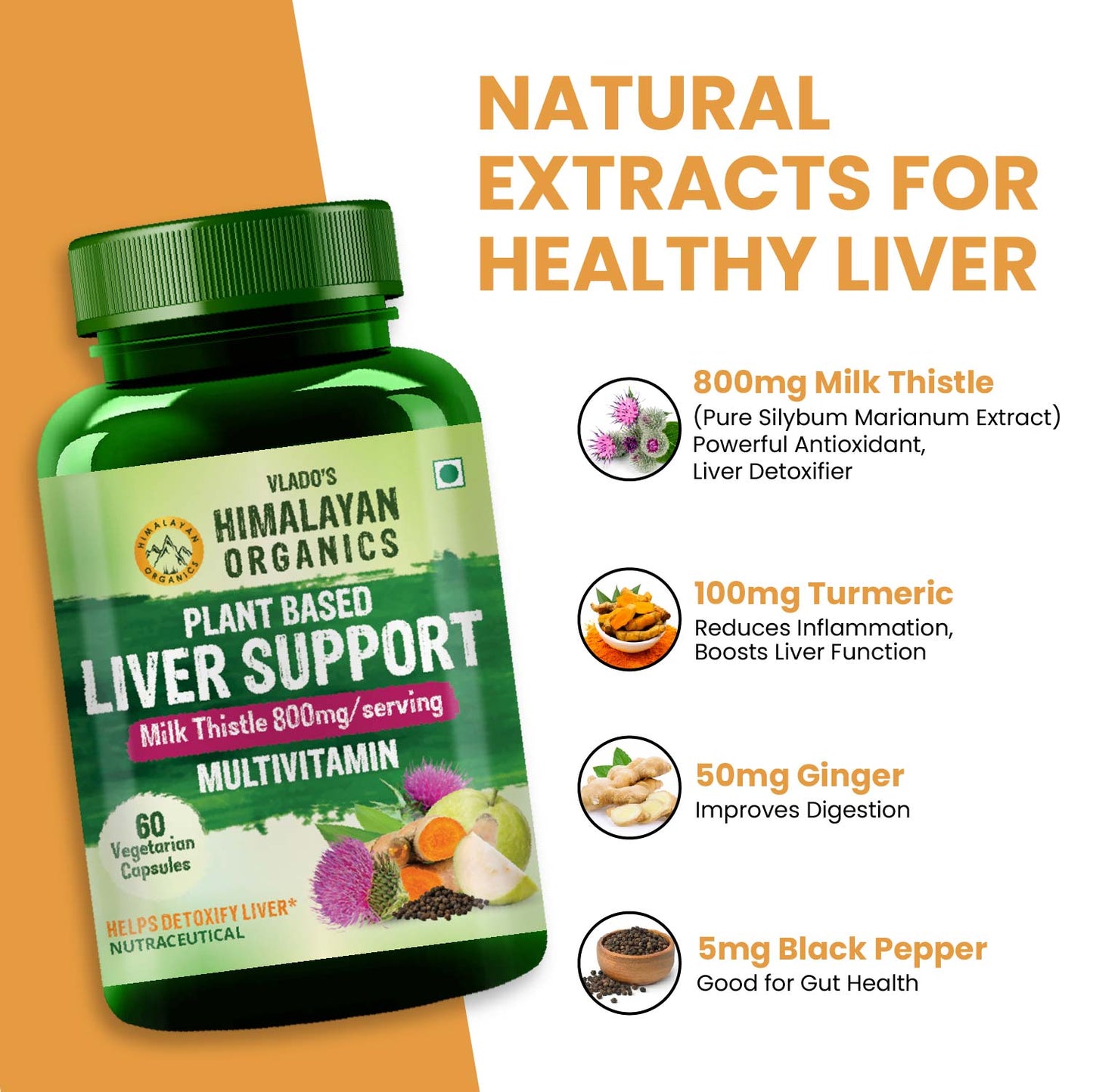 Vlado's Himalayan Organics Plant Based Liver Support with Milk Thistle- 60 Veg Capsules