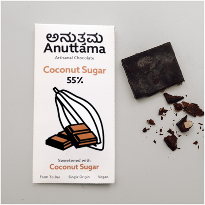 ANUTTAMA Dark Chocolate | 55% Cocoa | Sweetened Coconut Sugar | 50 gm