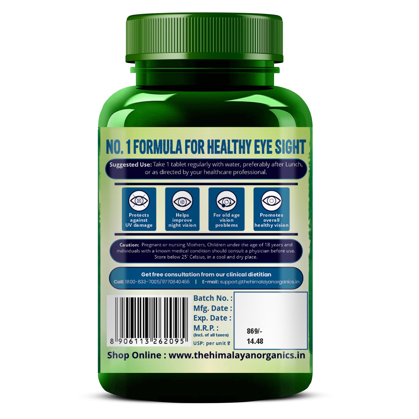 Vlado's Himalayan Organics Eye Care Supplement (Lutemax 2020, Orange Extract, Carrot Extract) - 60 Tablets