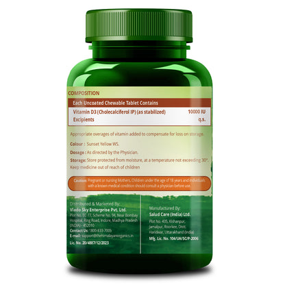 Vlado’s Himalayan Organics Vitamin D3 10,000 IU | Chewable Cholecalciferol Tablets | Vitamin D3 Supplement | Orange Flavour | 60 Tablets