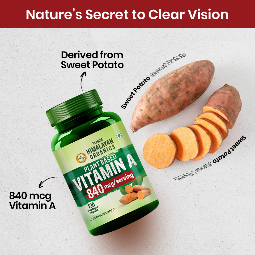 Vlado's Himalayan Organics Plant-Based Vitamin A Supplement | Sourced from Sweet Potato & Triphala | 120 Veg Capsules