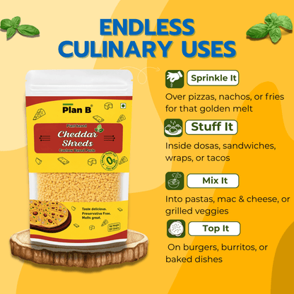 Plan B  Cheddar Shreds (200g) | Plant-Based, Dairy-Free, Lactose-Free, Gluten-Free | Melts Easily | Ideal for Pizza, Pasta & Sandwiches