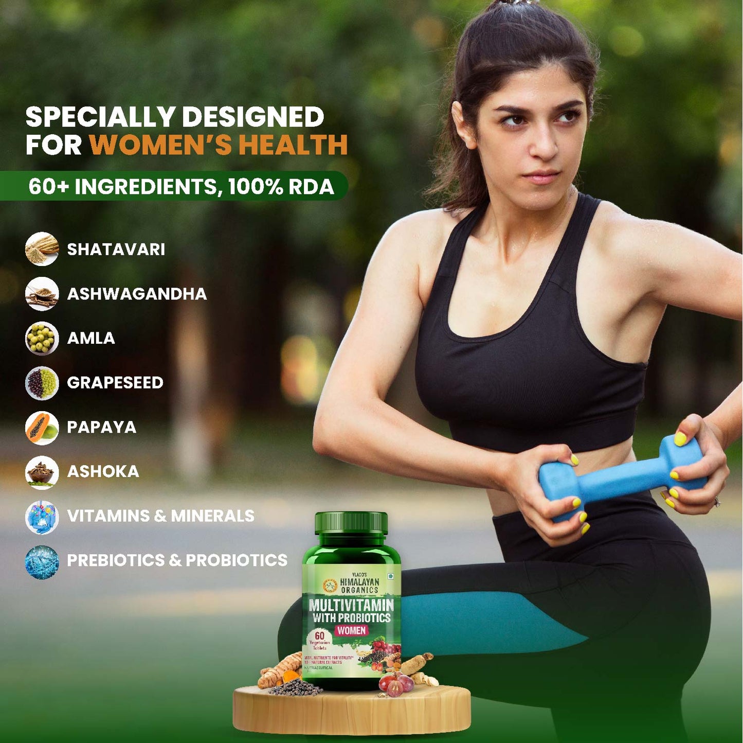 Vlado's Himalayan Organics Multivitamin with Probiotics for Women | 60 Veg Tablet