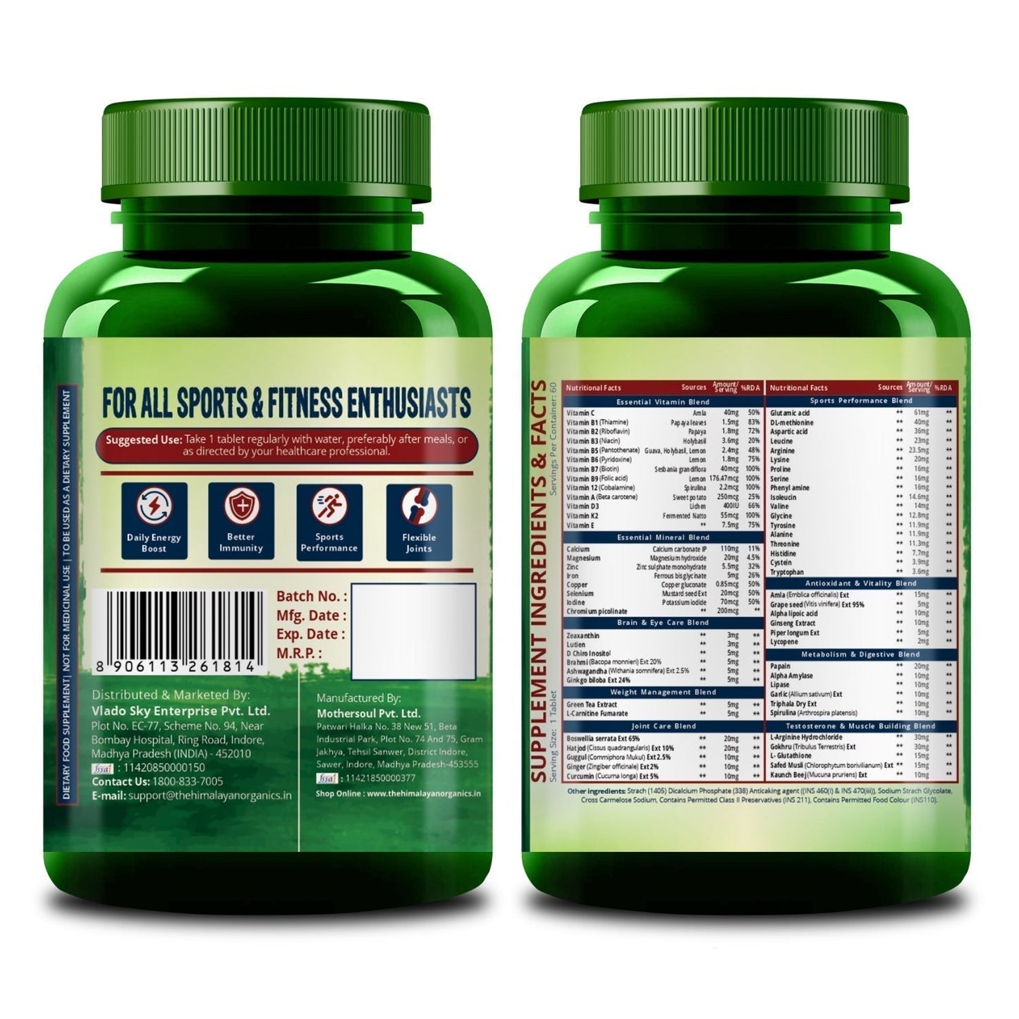 Vlado's Himalayan Organics Multivitamin Sports with 60+ Nutrients & 13 Blends | With Probiotics, Vitamins & Minerals | 60 Veg Tablets