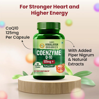Vlado's Himalayan Organics CoQ10 -125mg With BioPepper - 5mg , COENZYME Q-10 125mg Supplement 60 Veg Capsules
