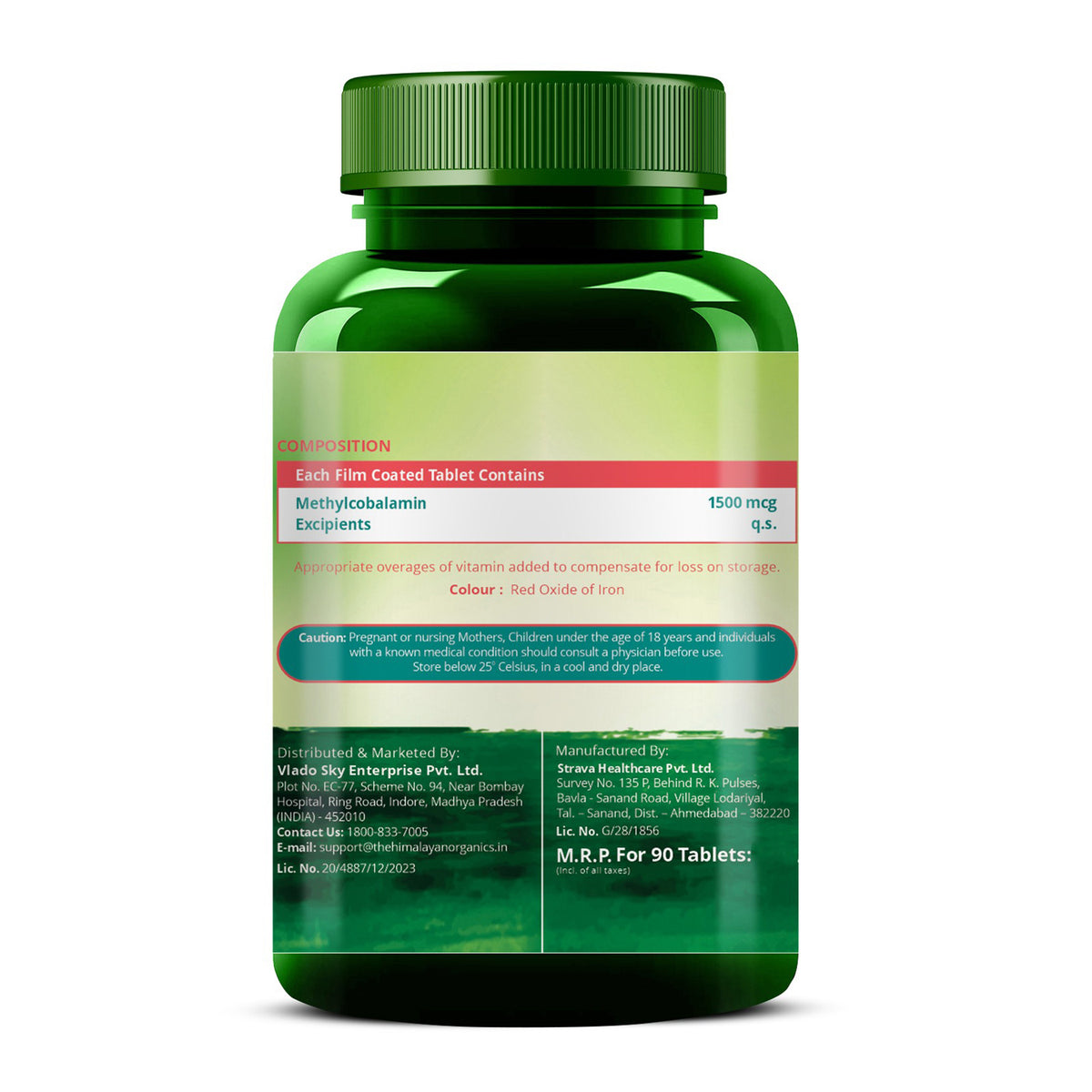 Vlado's Himalayan Organics Methylcobalamin Vitamin B12 1500mcg - 90 Veg Tablets