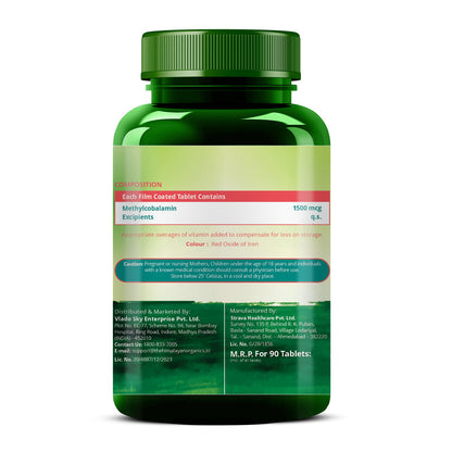 Vlado's Himalayan Organics Methylcobalamin Vitamin B12 1500mcg - 90 Veg Tablets
