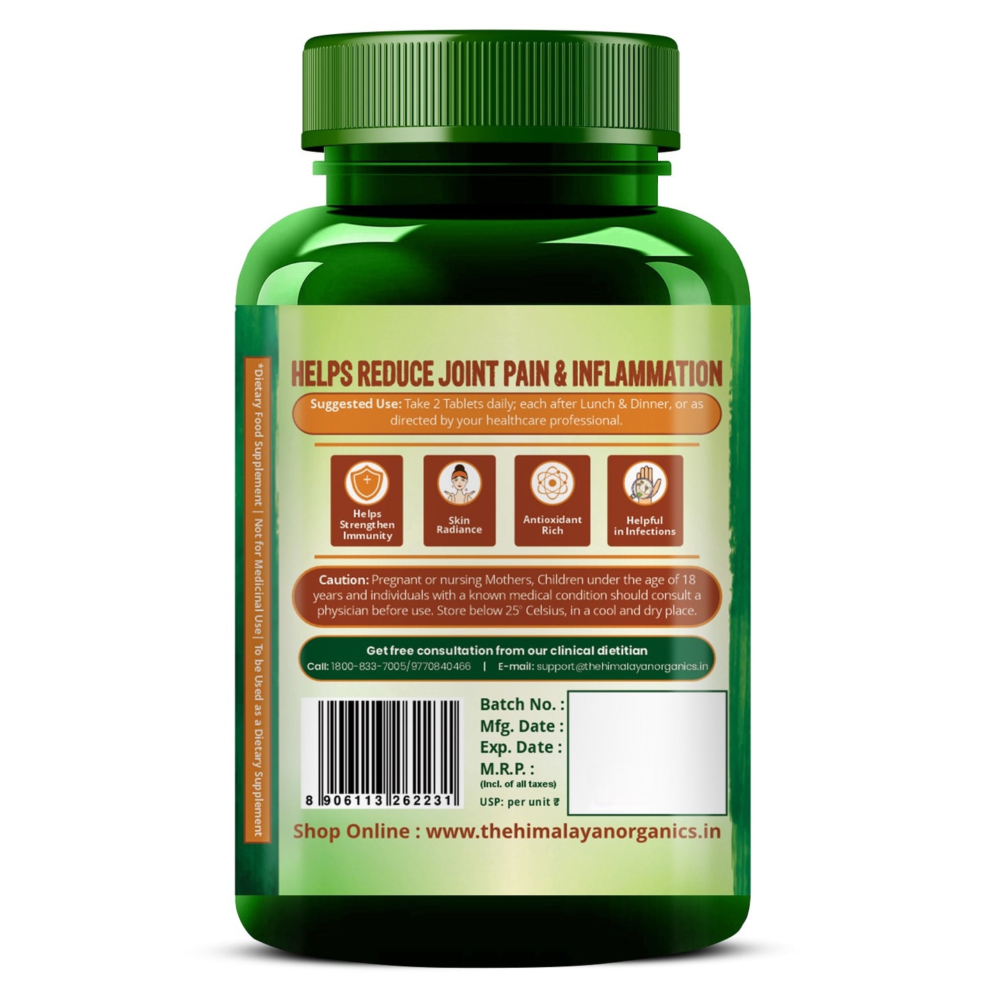 Vlado's Himalayan Organics Curcumin With Biopiperine 1500mg Tablets With 95% Curcuminoids Supplements 90 Veg Tablets