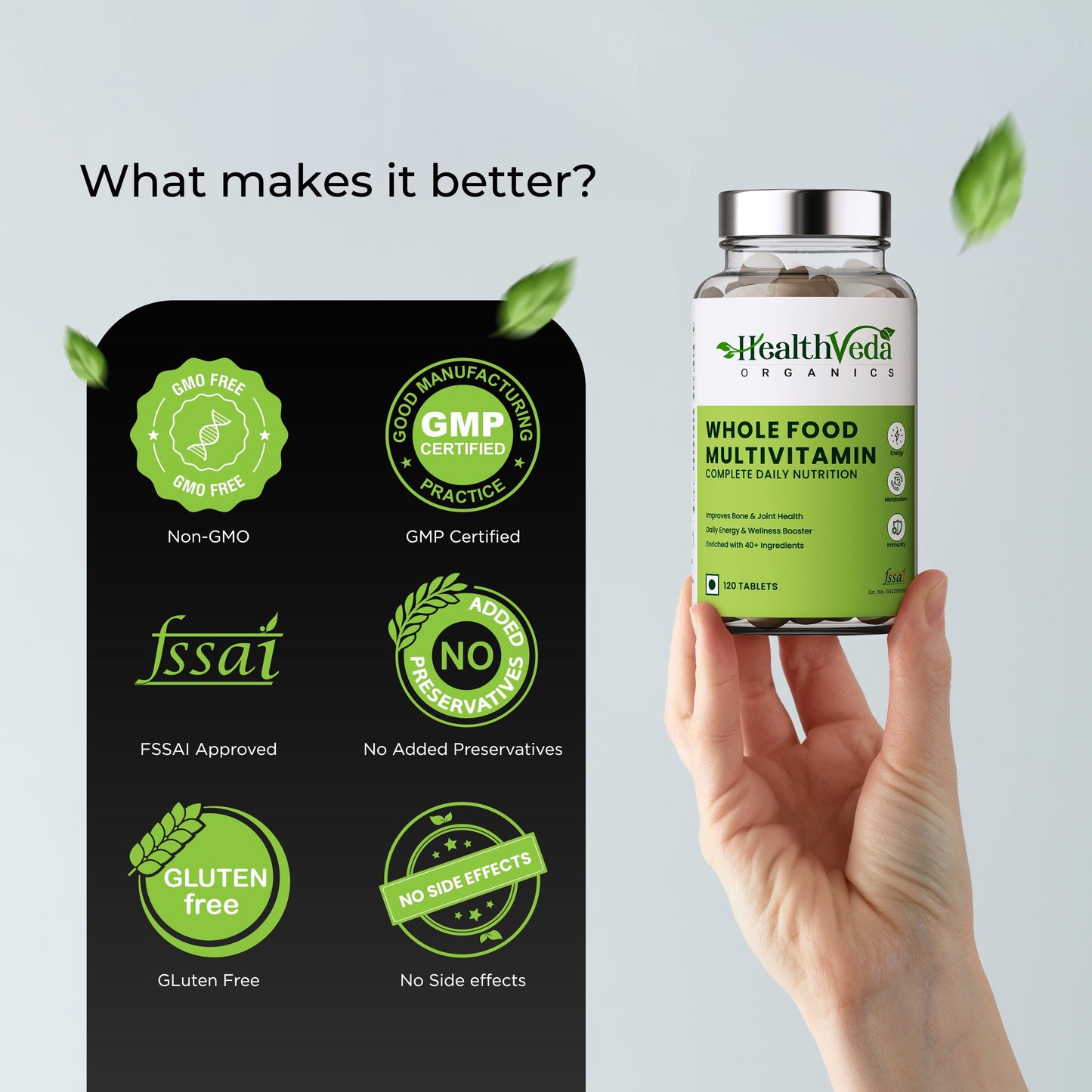 Health Veda Organics Whole Food Multivitamin with Natural Vitamins & Minerals I 120 Veg Tablets I Best for Energy, Brain, Heart & Eye Health I For both Men & Women