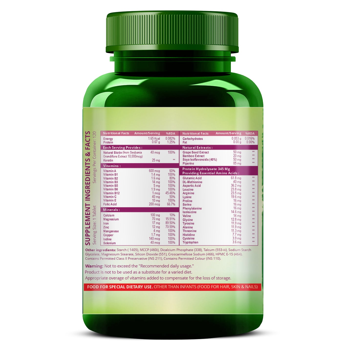 Vlado's Himalayan Organics Biotin 10,000 mcg Supplement with Keratin, Amino Acids & Multivitamin - 120 Veg Tablets