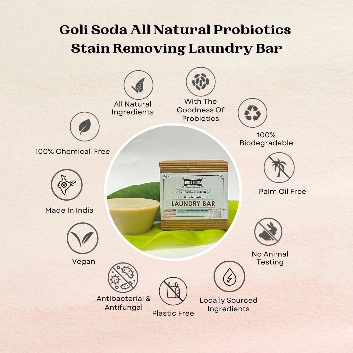 Goli Soda All Natural Probiotics Stain Removing Laundry Bar (Pack Of 1)
