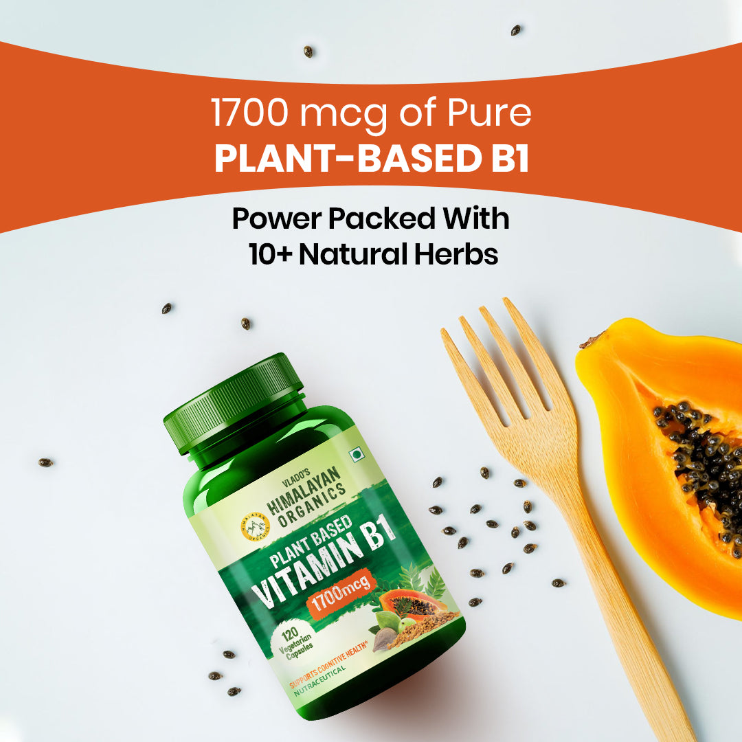 Vlado's Himalayan Organics Plant-Based Vitamin B1 Supplement | 1700mcg Thiamine with 10+ Plant Extracts | 120 Veg Capsules