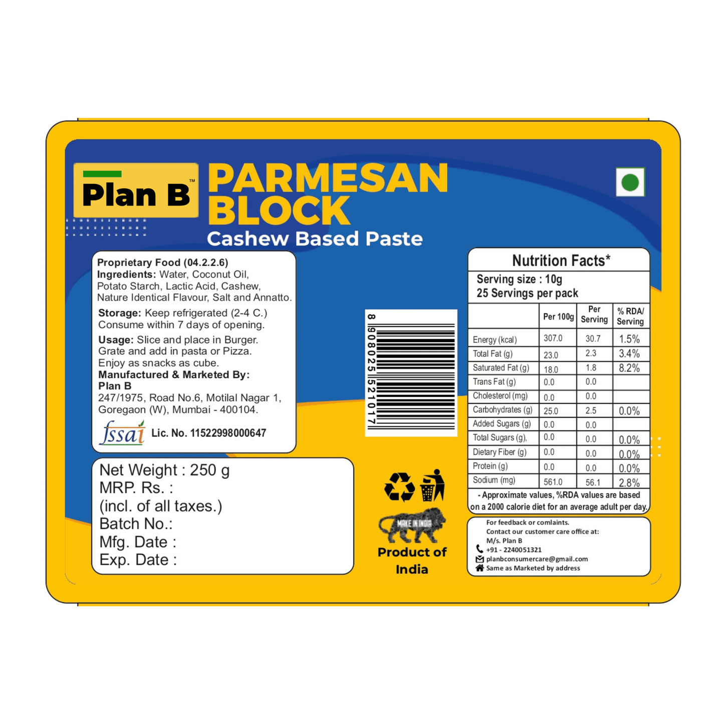 Plan B Parmesan Block 250 g