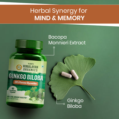 Vlado's Himalayan Organics Ginkgo Biloba 24% Flavone Glycoside 60 Veg Capsules