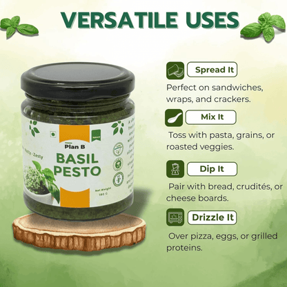 Plan B Vegan Basil Pesto Sauce | Dairy-Free, No Preservatives | Made with Basil, Olive Oil & Pumpkin Seeds | Plant-Based, Gluten-Free | 180g Jar