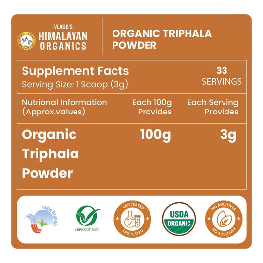 Vlado’s Himalayan Organics Triphala Powder | Ayurvedic Blend of 3 Fruits | 100g