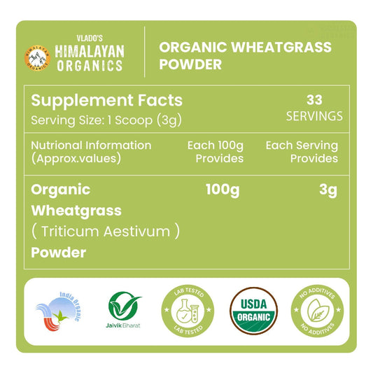 Vlado’s Himalayan Organics Wheatgrass Powder | Natural & Organic | 100g