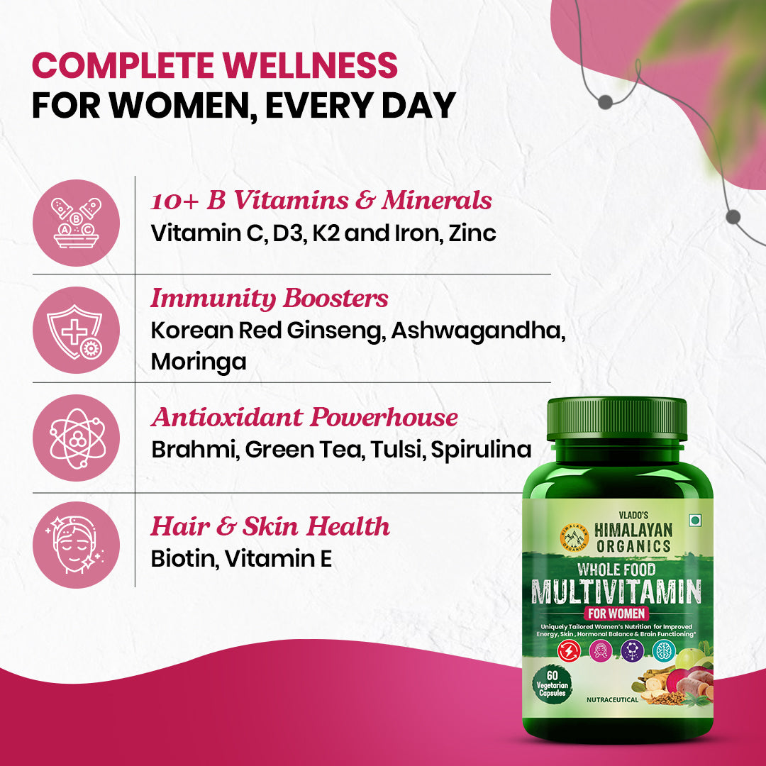 Vlado's Himalayan Organics Whole Food Multivitamin for Women || 60 Veg Capsules