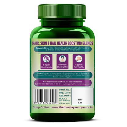 Vlado's Himalayan Organics Biotin 10,000mcg with Keratin + Piperine Supplement For Healthy Hair, Skin & Nails - 90 Veg Tablets