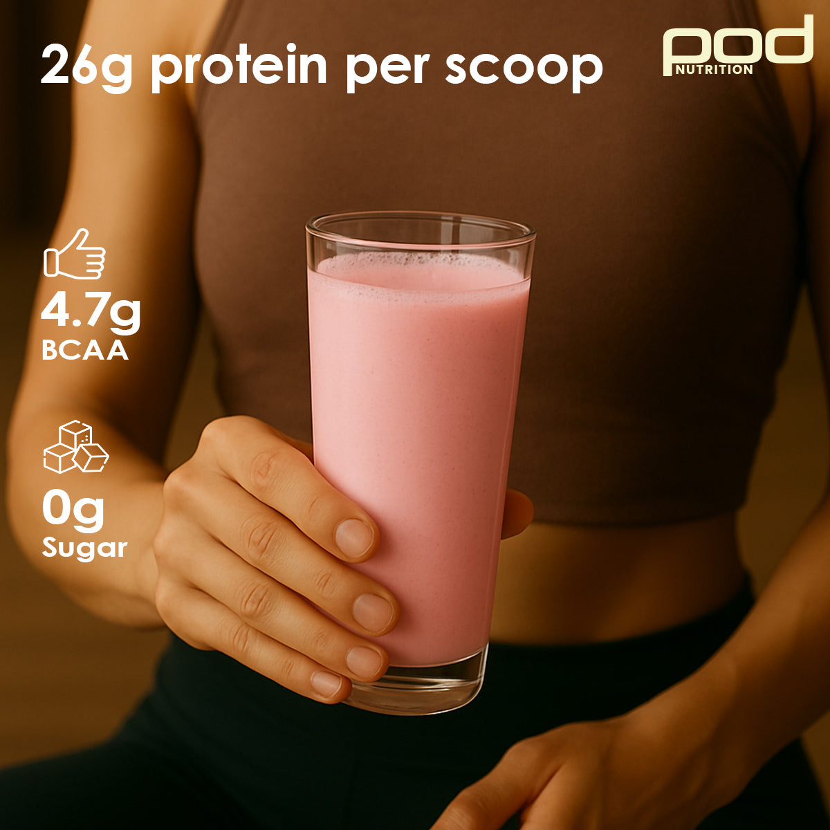 POD NUTRITION Pea Protein Isolate Powder | Vegan Plant Protein, No Added Sugar, Dairy Free| Clean & Easy to Digest with Essential Amino Acids (1kg, Real Strawberry)