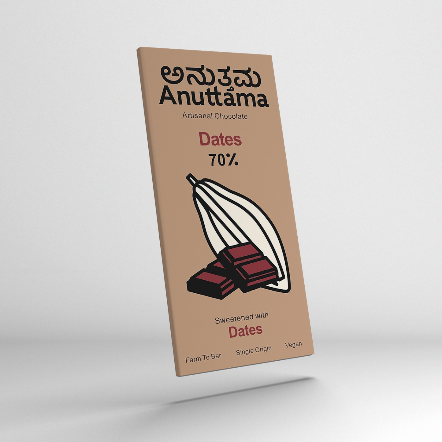 ANUTTAMA Dark Chocolate | 70% Cocoa | Sweetened with Dates | Handmade Chocolate | Dark Chocolate Bar | No Artificial Flavours and Colors | Vegan | Natural Chocolate Bar 50 gm