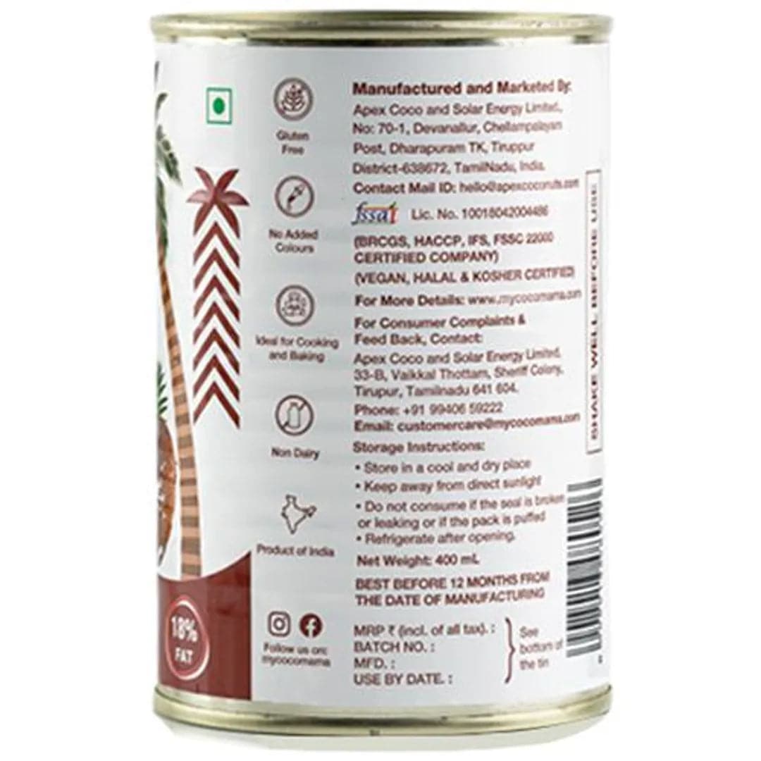 Coco Mama Coconut Milk, Rich, Creamy, For Cooking & Baking, 400 ml Tin