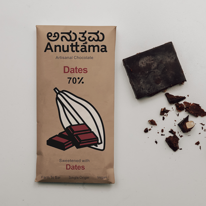ANUTTAMA Dark Chocolate | 70% Cocoa Dates | Sweetened with Dates (50gm X Pack of 2)