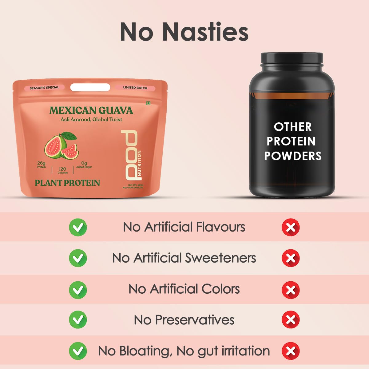 Pea Protein Isolate Powder | Vegan Plant Protein, No Added Sugar, Dairy Free| Clean & Easy to Digest with Essential Amino Acids (500 Grams, Mexican Guava)