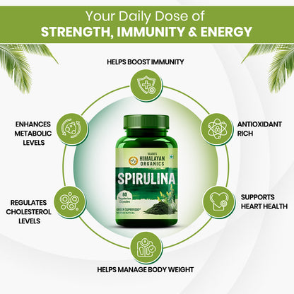 Vlado's Himalayan Organics Spirulina 2000mg Supplement | Plant-Based Superfood | 60 Vegetarian Capsules