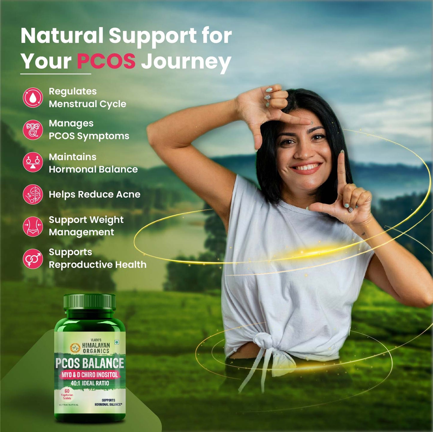 Vlado’s Himalayan Organics Plant-Based PCOS Support Supplement for Women with Myo-Inositol & D-Chiro-Inositol 40:1 Ratio – 60 Veg Tablets