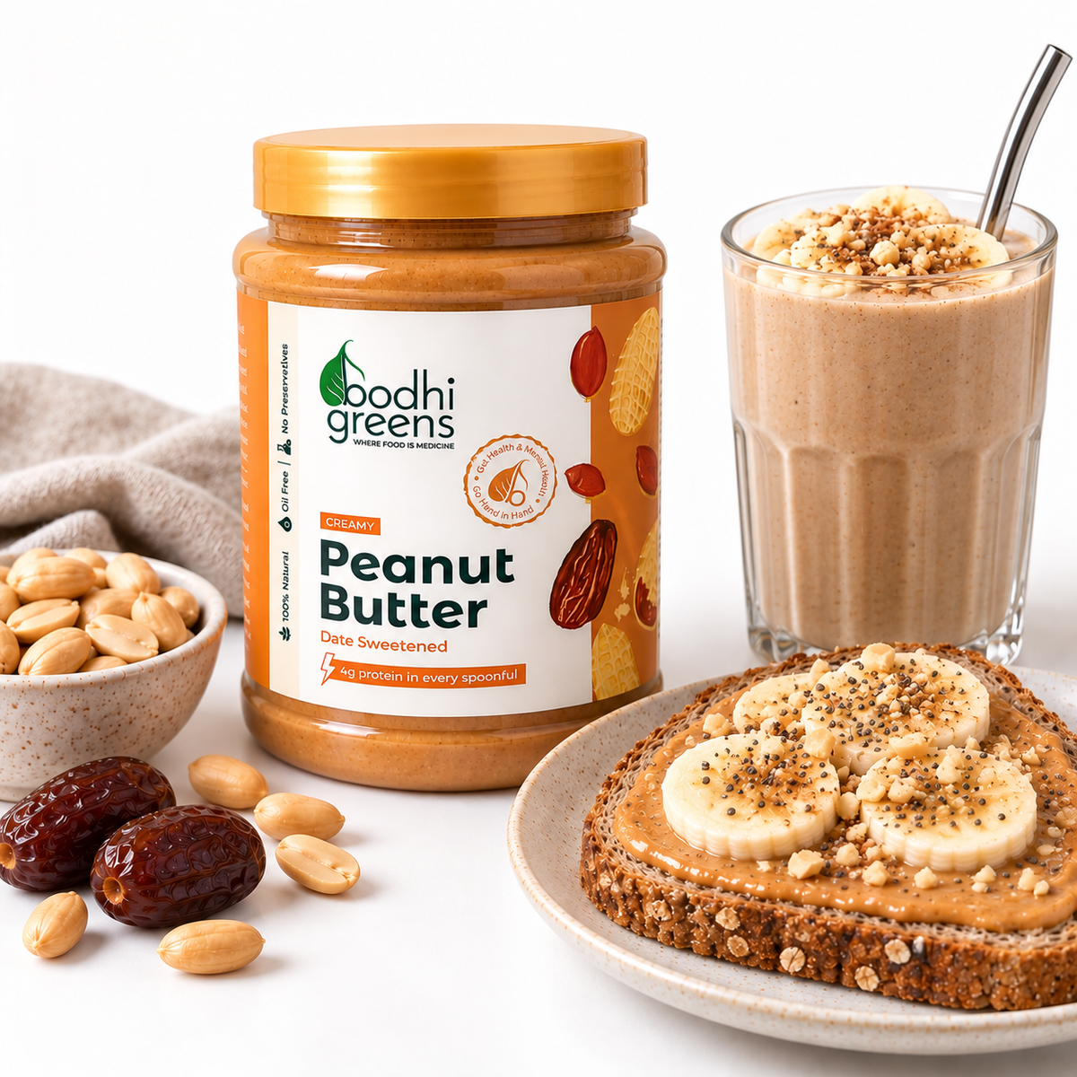Bodhi Greens Creamy Peanut Butter | Date Sweetened | 1kg