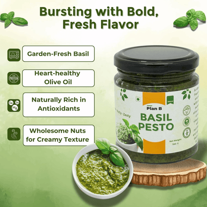 Plan B Vegan Basil Pesto Sauce | Dairy-Free, No Preservatives | Made with Basil, Olive Oil & Pumpkin Seeds | Plant-Based, Gluten-Free | 180g Jar